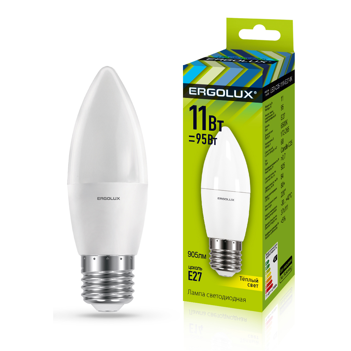 Ergolux LED-C35-11W-E27-3K (Эл.лампа светодиодная Свеча 11Вт E27 3000K 180-240В)