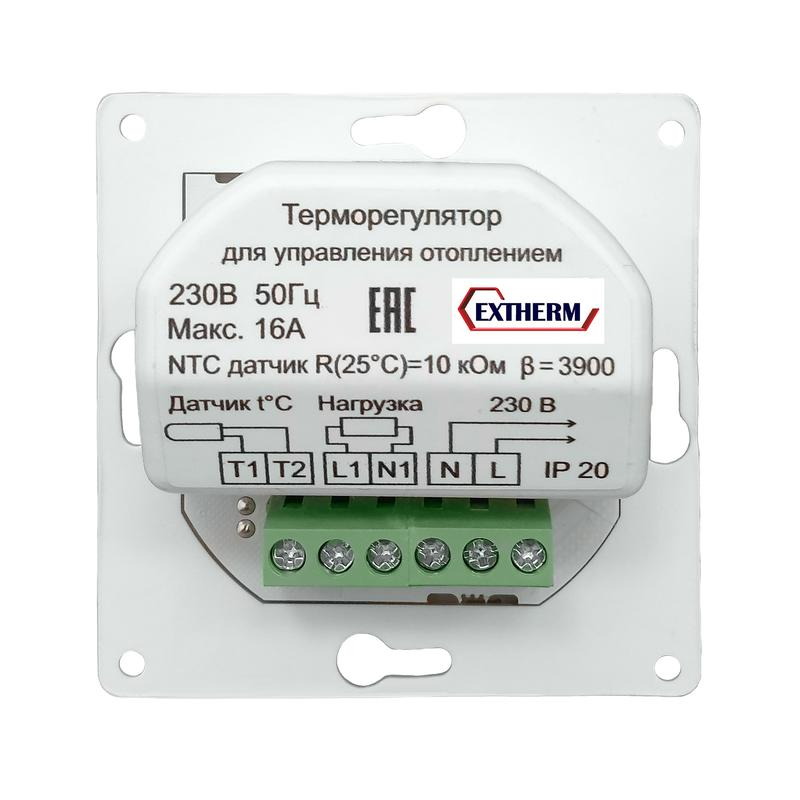 Термостат механический Th-HF-G-W 16А 3.6кВт для теплых полов датчик пола с возможн. установкой в рамку Schneider Glossa бел. EXTHERM Th-HF-G-W
