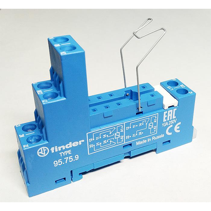 Розетка с винт. клеммами (с зажимной клетью) для реле 40.51 40.52 40.61 40.62 модули 99.01 в комплекте металлич. клипса 095.71 син. FINDER 95759SMA