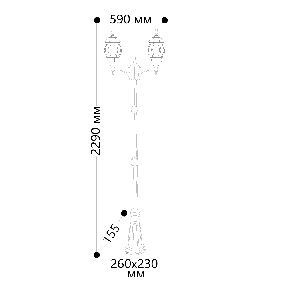 Светильник садово-парковый Feron 8114/PL8114 столб 2*100W E27 230V, черный