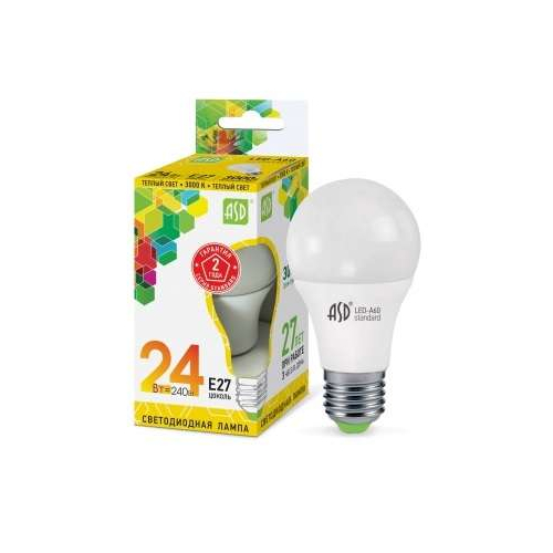 Лампа светодиодная LED-A65-standard 24Вт грушевидная 230В E27 3000К 2160лм ASD 4690612014265