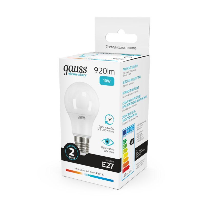Лампа светодиодная Elementary A60 10Вт грушевидная 4100К бел. E27 920лм 180-240В Gauss 23220