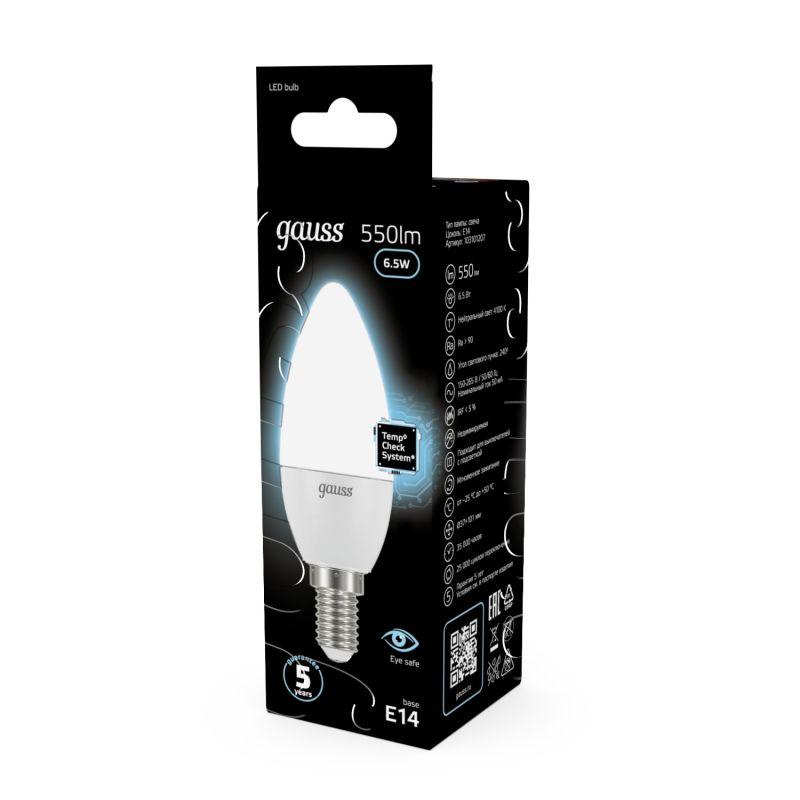 Лампа светодиодная Black 6.5Вт свеча 4100К бел. E14 550лм 150-265В Gauss 103101207