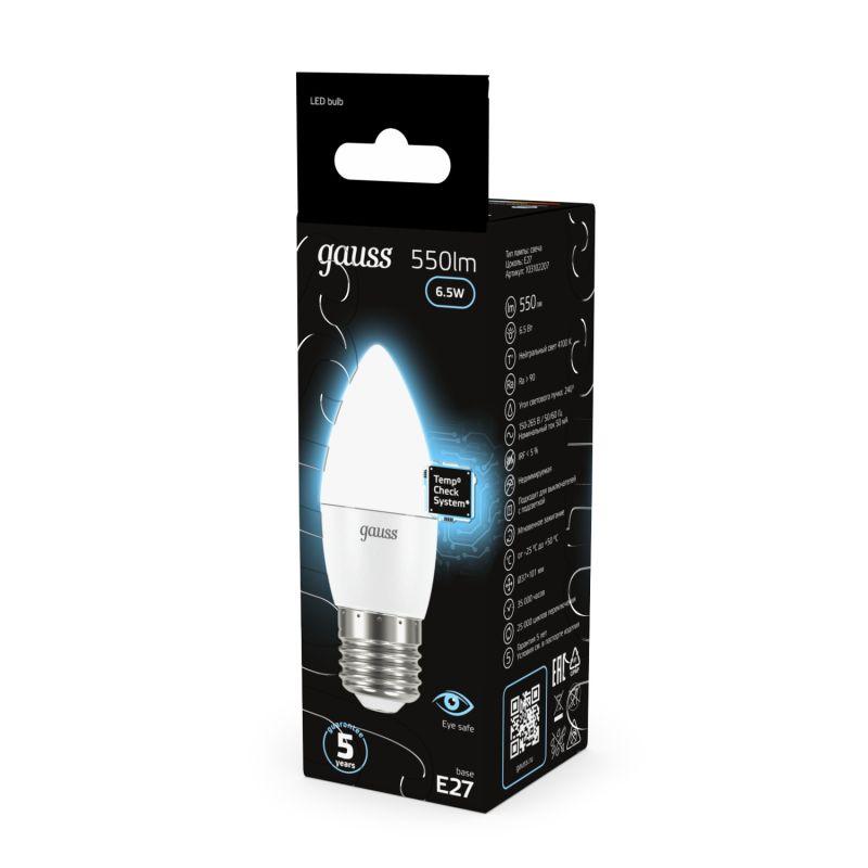 Лампа светодиодная Black 6.5Вт свеча 4100К бел. E27 550лм 150-265В Gauss 103102207