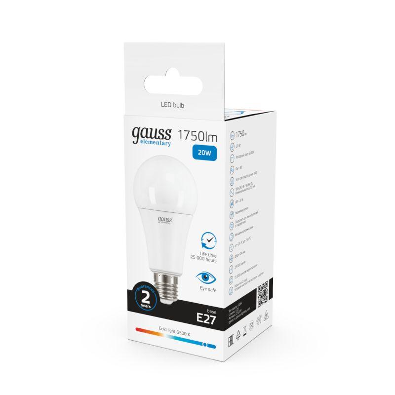 Лампа светодиодная Elementary A60 20Вт грушевидная 6500К холод. бел. E27 1750лм 180-240В Gauss 23239
