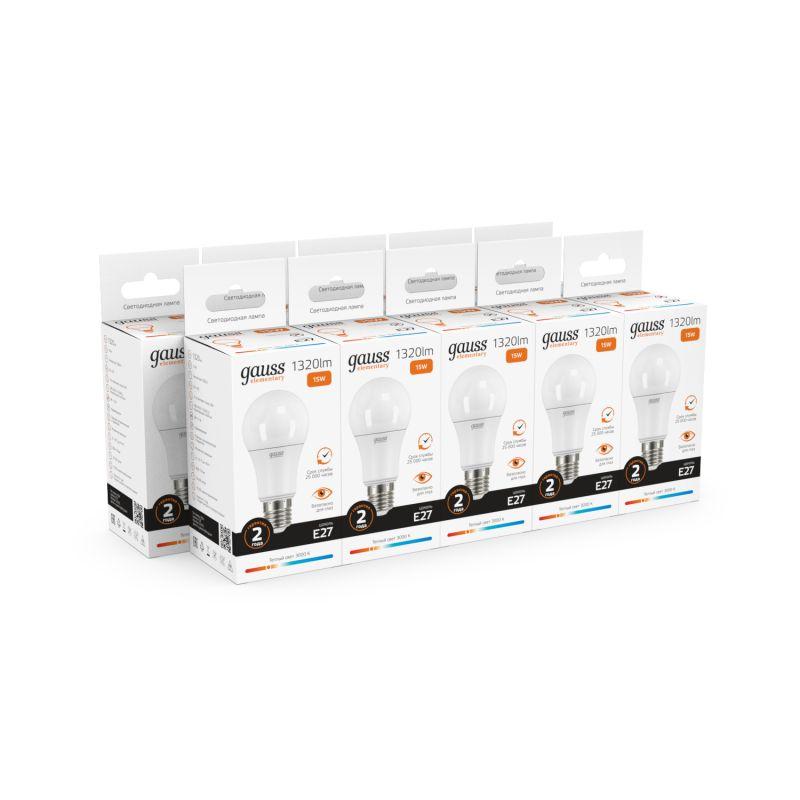 Лампа светодиодная Elementary A60 15Вт грушевидная 3000К тепл. бел. E27 1320лм 180-240В Gauss 23215