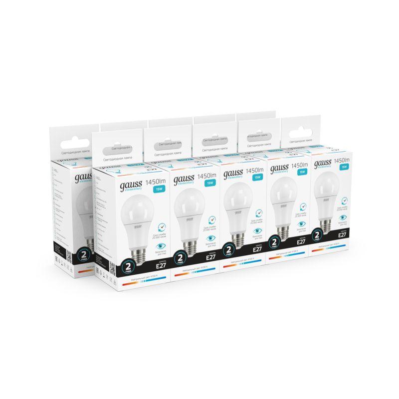 Лампа светодиодная Elementary A60 15Вт грушевидная 4100К бел. E27 1450лм 180-240В Gauss 23225