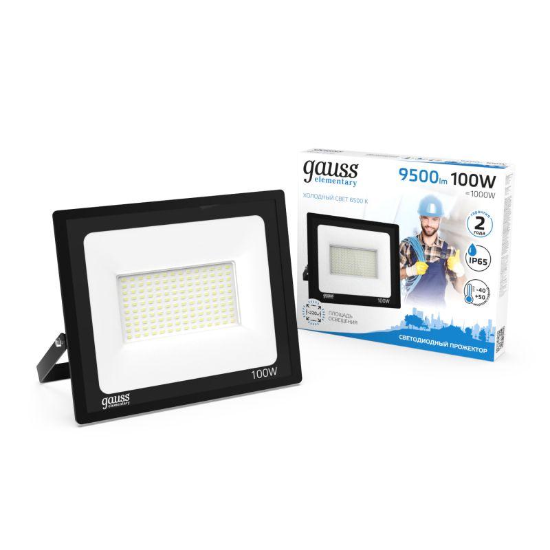 Прожектор светодиодный Elementary LED 100Вт IP65 6500К черн. Gauss 613100100