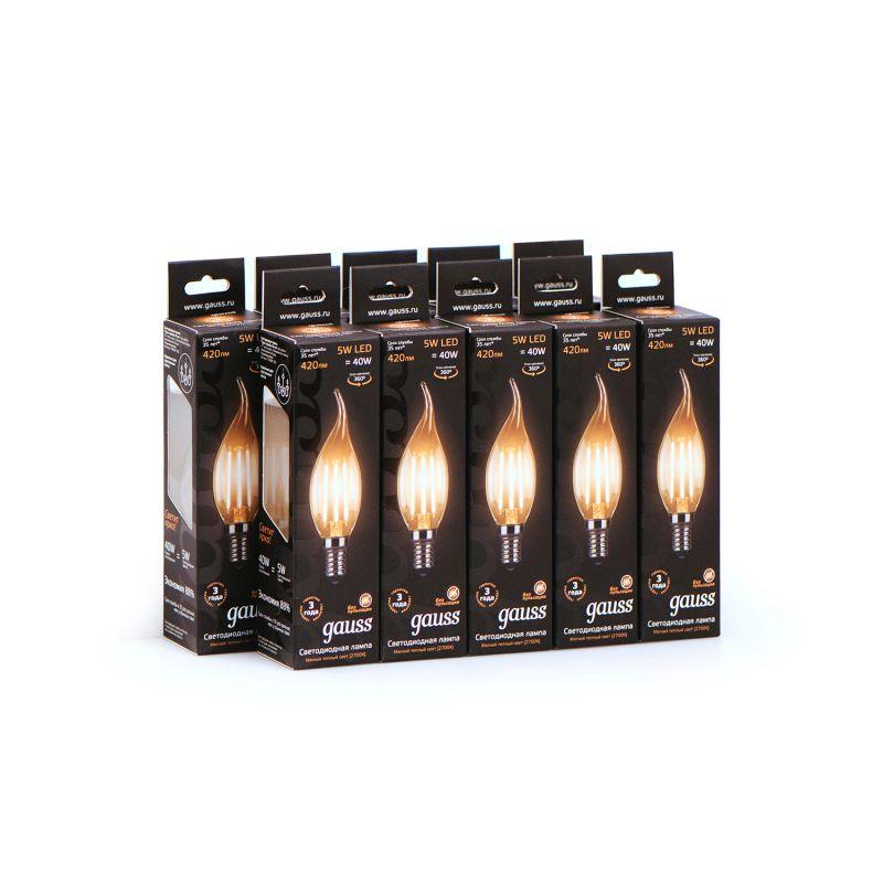 Лампа светодиодная филаментная Black Filament 5Вт свеча на ветру 2700К E14 Gauss 104801105