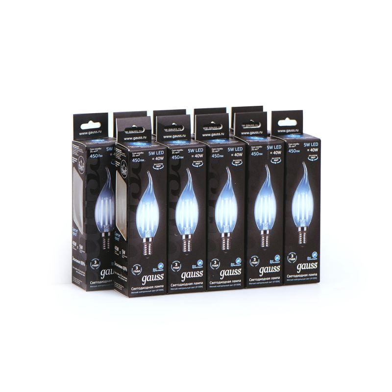 Лампа светодиодная филаментная Black Filament 5Вт свеча на ветру 4100К E14 Gauss 104801205