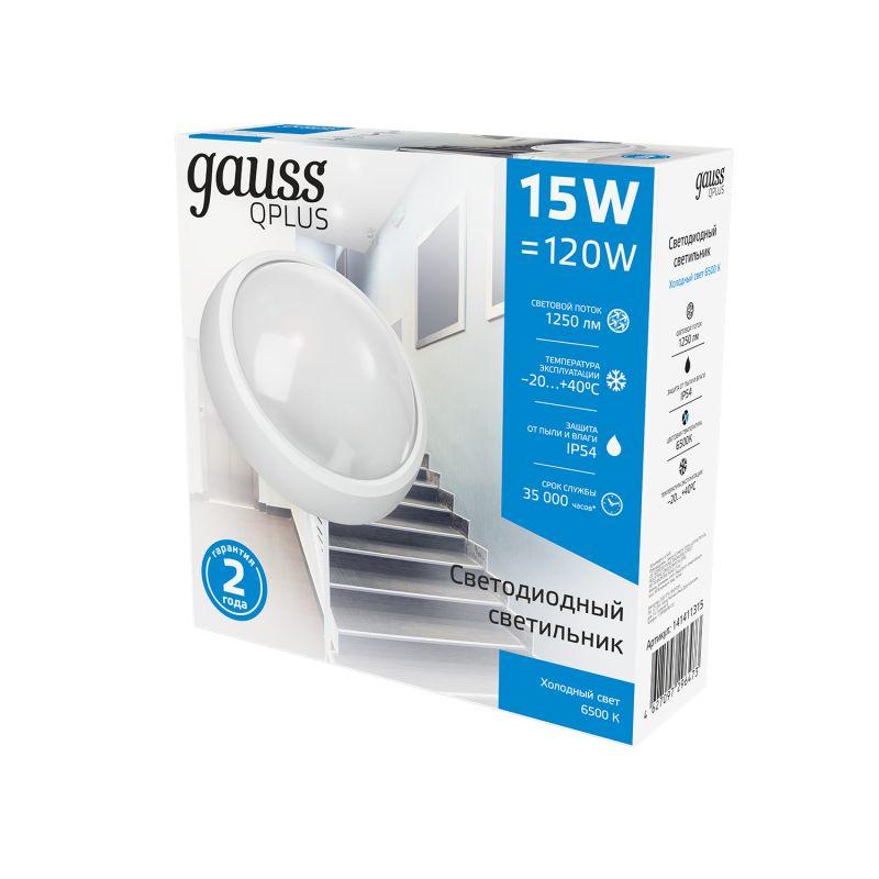 Светильник светодиодный 15Вт 6500К IP65 круглый Gauss 141411315