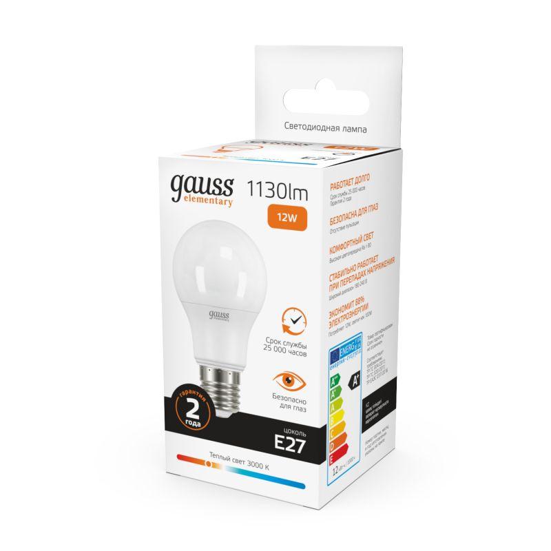 Лампа светодиодная Elementary A60 12Вт E27 3000К 1/10/40 Gauss 23212