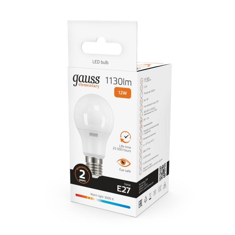 Лампа светодиодная Elementary A60 12Вт E27 3000К 1/10/40 Gauss 23212