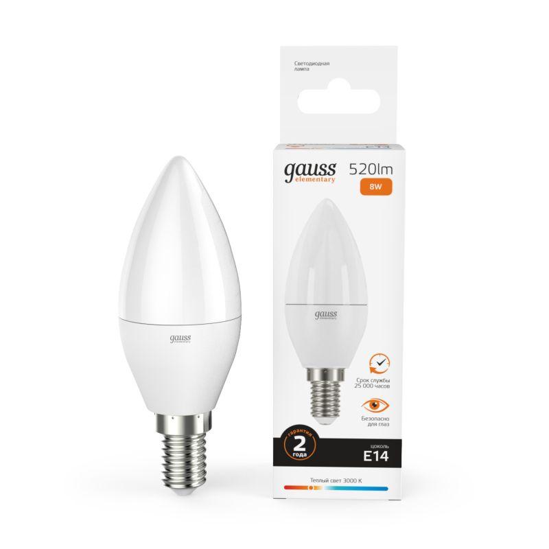 Лампа светодиодная Elementary Candle E14 8Вт 3000К Gauss 33118