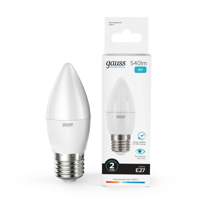 Лампа светодиодная Elementary Candle E27 8Вт 4100К Gauss 33228