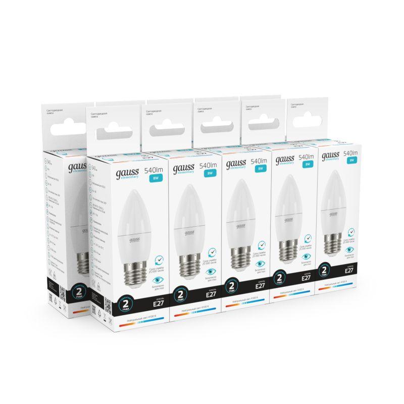 Лампа светодиодная Elementary Candle E27 8Вт 4100К Gauss 33228
