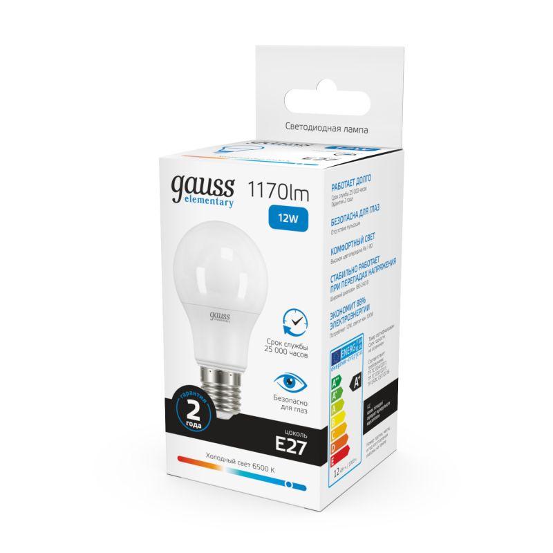 Лампа светодиодная Elementary A60 12Вт E27 6500К Gauss 23232