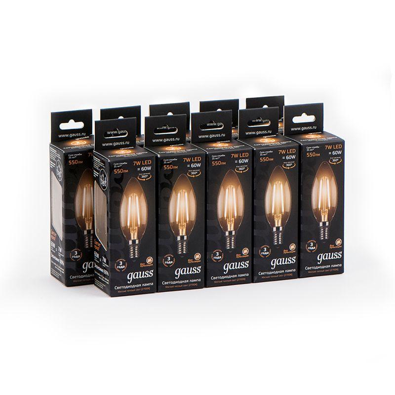 Лампа светодиодная филаментная Black Filament 7Вт свеча 2700К E14 Gauss 103801107