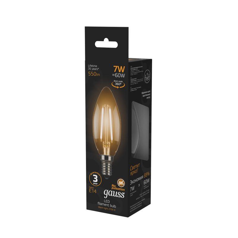 Лампа светодиодная филаментная Black Filament 7Вт свеча 2700К E14 Gauss 103801107