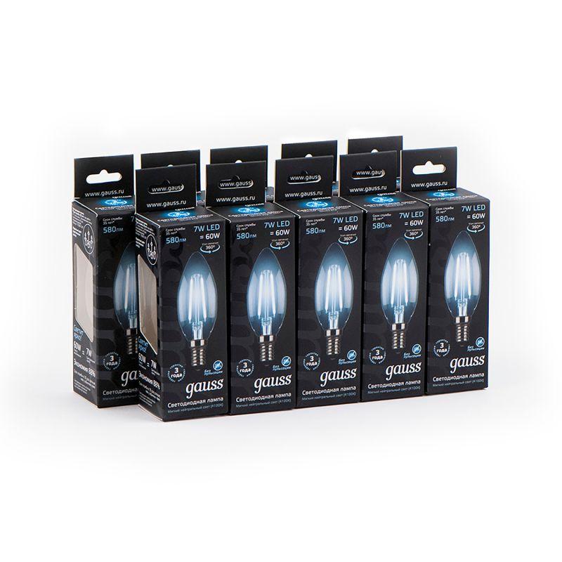 Лампа светодиодная филаментная Black Filament 7Вт свеча 4100К E14 Gauss 103801207