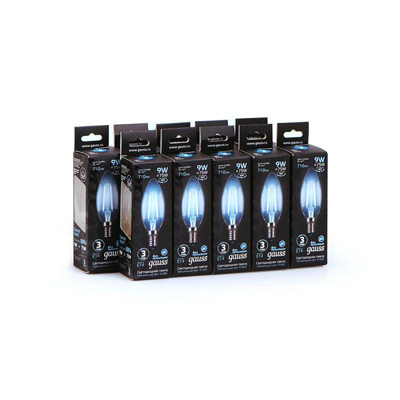 Лампа светодиодная филаментная Black Filament 9Вт свеча 4100К E14 Gauss 103801209