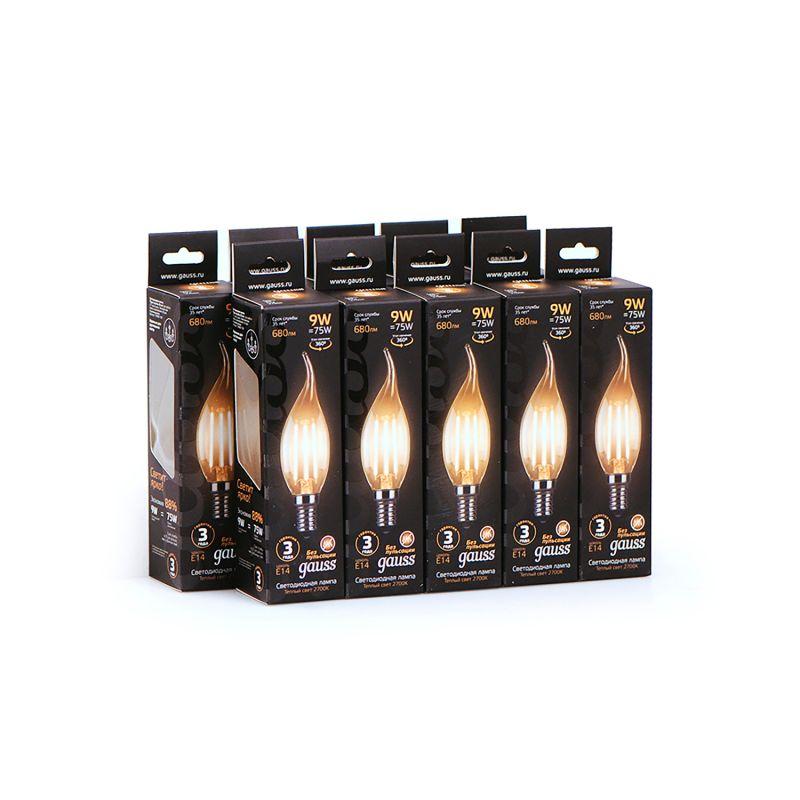 Лампа светодиодная филаментная Black Filament 9Вт свеча на ветру 2700К E14 Gauss 104801109