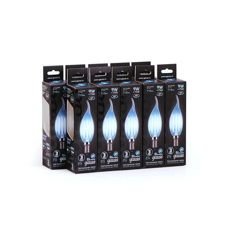 Лампа светодиодная филаментная Black Filament 9Вт свеча на ветру 4100К E14 Gauss 104801209