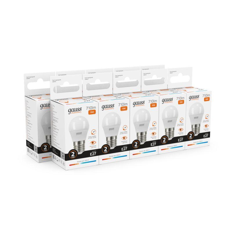 Лампа светодиодная Elementary 10Вт шар 3000К E27 880лм Gauss 53210