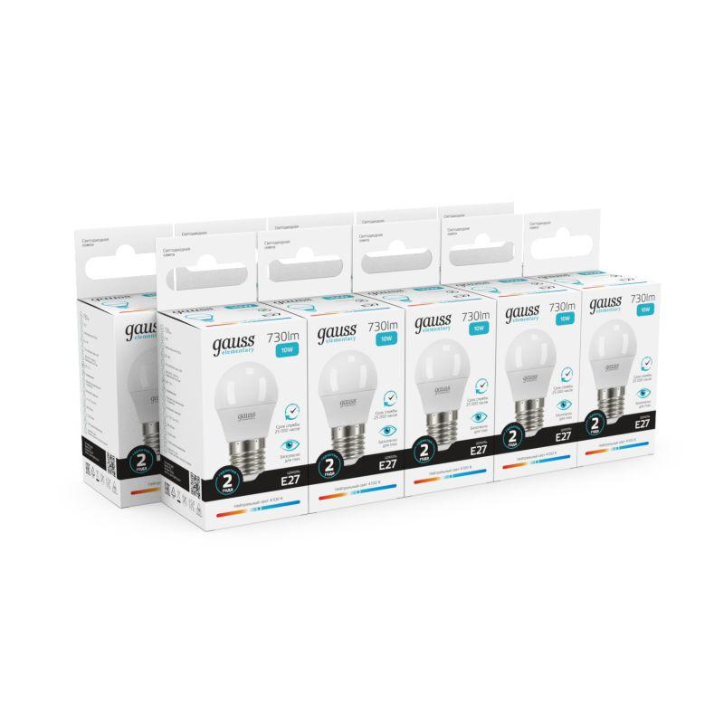 Лампа светодиодная Elementary 10Вт шар 4100К E27 920лм Gauss 53220