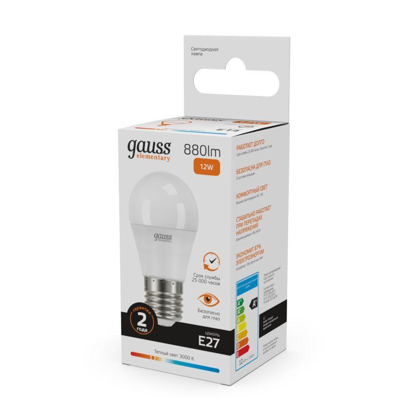 Лампа светодиодная Elementary Шар 12Вт 880лм E27 3000К Gauss 53212