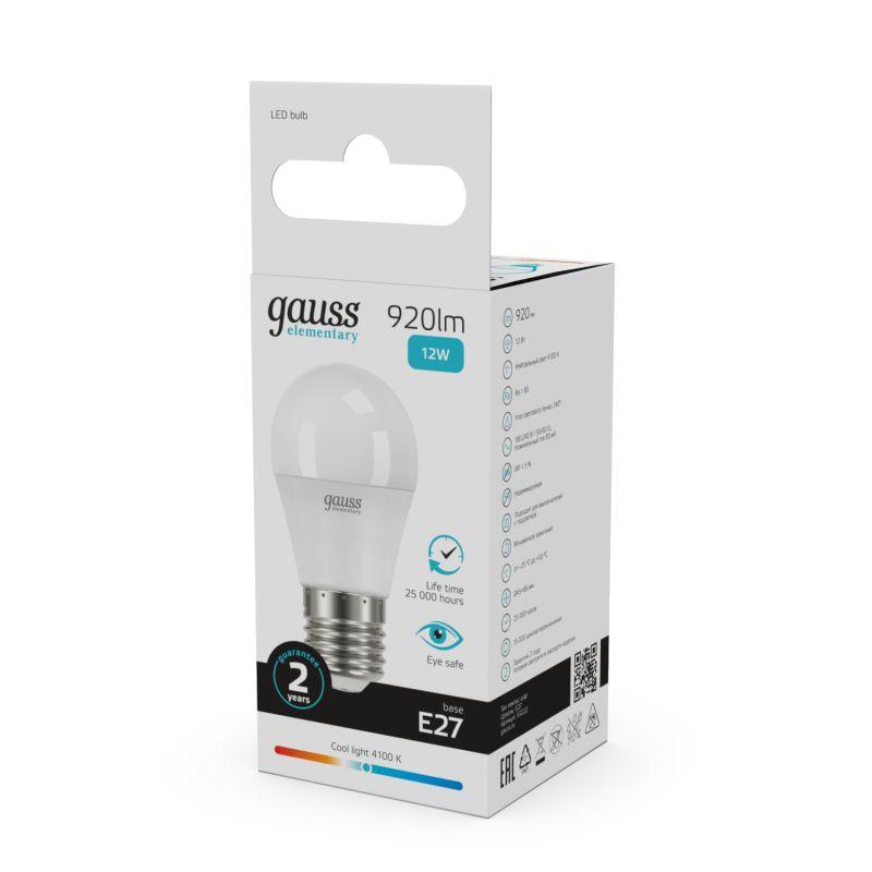 Лампа светодиодная Elementary Шар 12Вт 920лм E27 4100К Gauss 53222