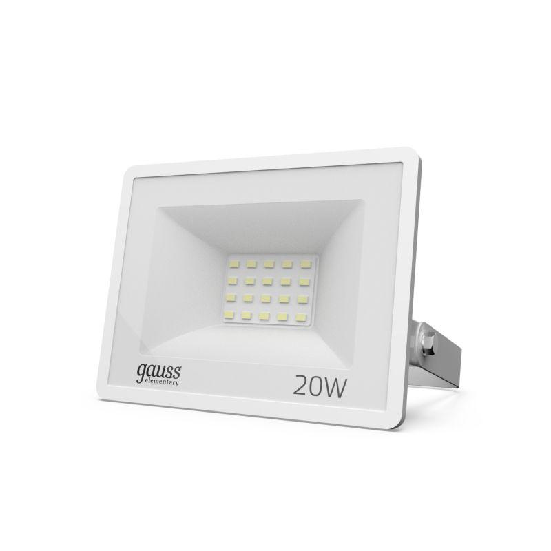 Прожектор светодиодный Elementary 20Вт 1350лм IP65 6500К бел. Gauss 613120320