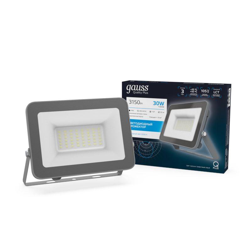 Прожектор светодиодный Qplus 30Вт 6500К 2550лм IP65 графит. сер. 1/10 Gauss 690511330