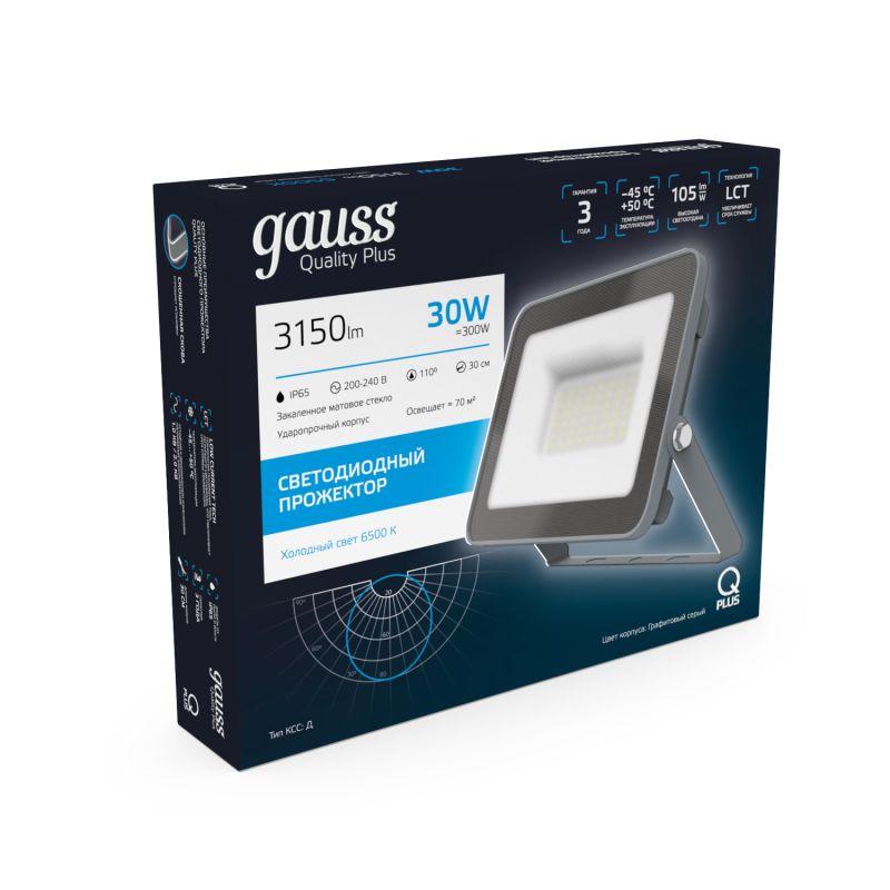 Прожектор светодиодный Qplus 30Вт 6500К 2550лм IP65 графит. сер. 1/10 Gauss 690511330