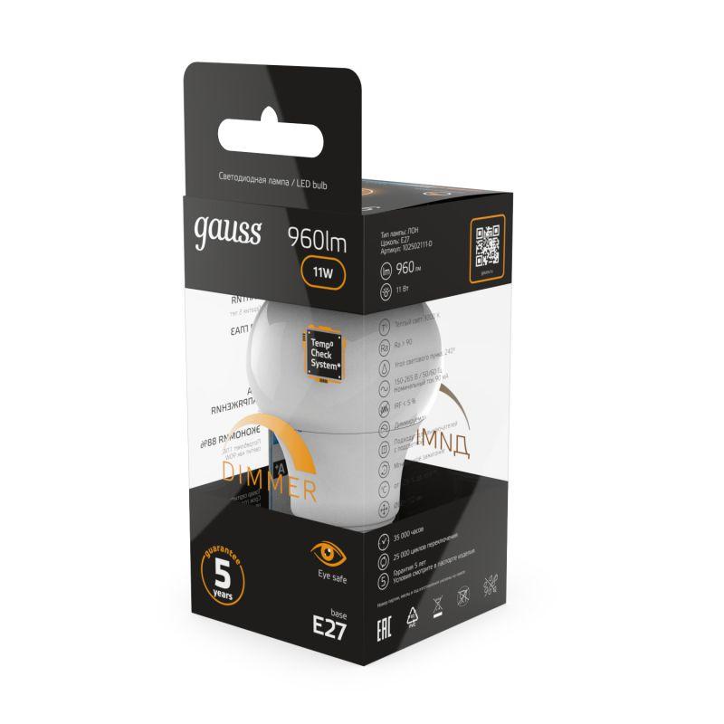 Лампа светодиодная Black A60-dim E27 11Вт 3000К диммир. Gauss 102502111-D