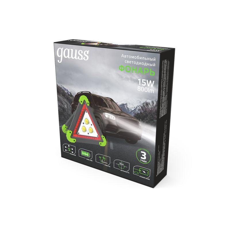 Фонарь автомобильный LED 15 Вт 800 Лм Li-ion 2400mAh модель GFL802 Gauss (GF802)