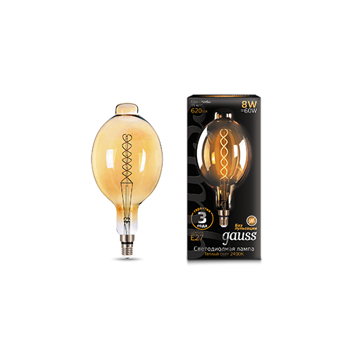 Лампа светодиодная LED 8 Вт 620 Лм 2400К теплая Е27 BT180 golden flexible Filament Gauss (152802008)