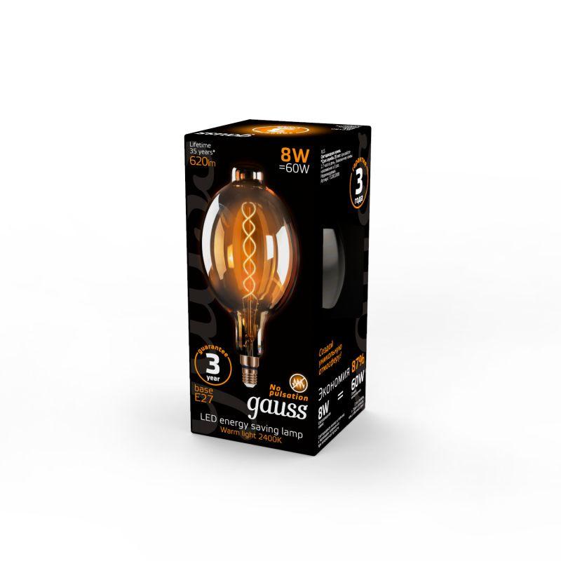 Лампа светодиодная LED 8 Вт 620 Лм 2400К теплая Е27 BT180 golden flexible Filament Gauss (152802008)