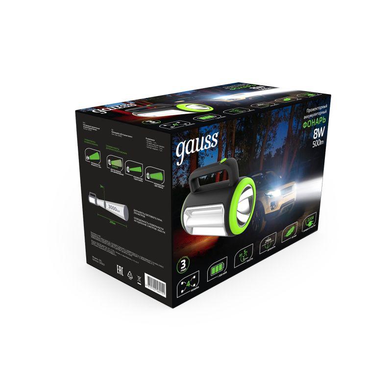 Фонарь прожекторный LED 8 Вт 400 Лм диммируемый lead acid 1500mAh модель GFL603 Gauss (GF603)