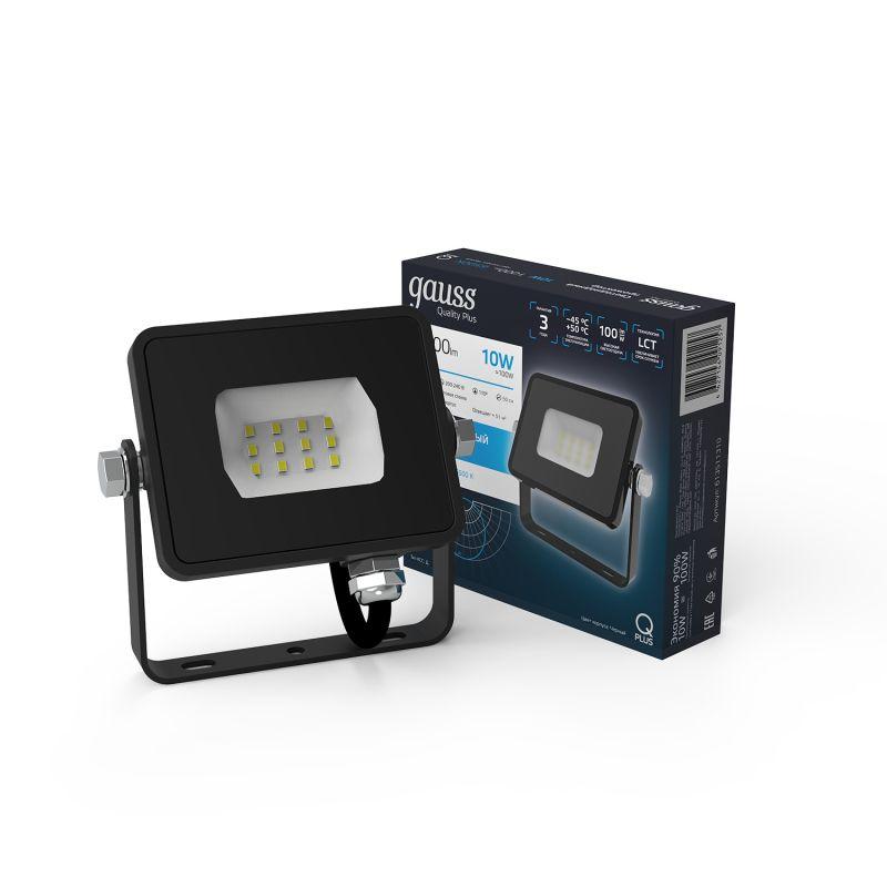 Прожектор светодиодный ДО-10 Вт 1000 Лм 6500К 200-240 В IP65 черный LED Qplus Gauss (613511310)