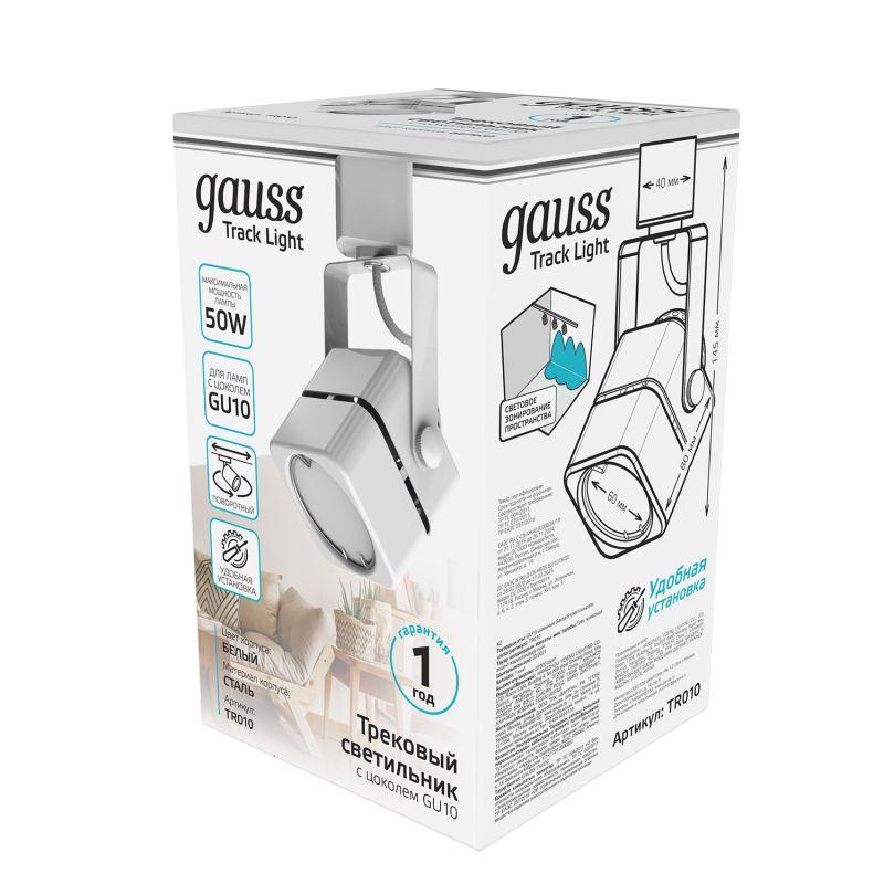 Светильник трековый однофазный ДПО под лампу GU10 IP20 белый 60х145 мм куб 220 В Track Gauss (TR010)