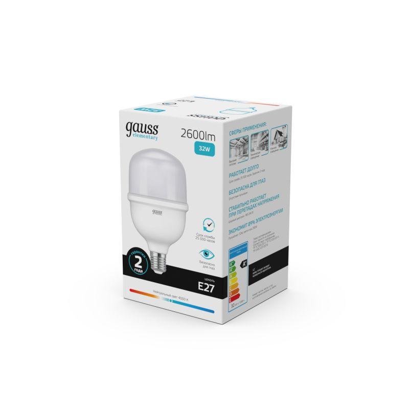 Лампа светодиодная LED 32 Вт T100 E27 2600 Лм 180-240 В 4000К Elementary Gauss (63223)