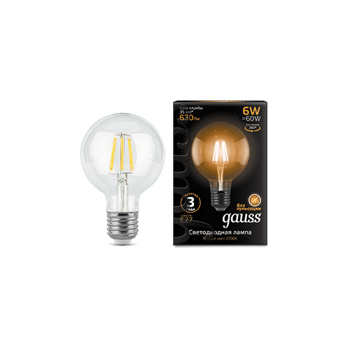 Лампа светодиодная LED 6 Вт 630 Лм 2700К теплая Е27 G95 Filament Gauss (105802106)