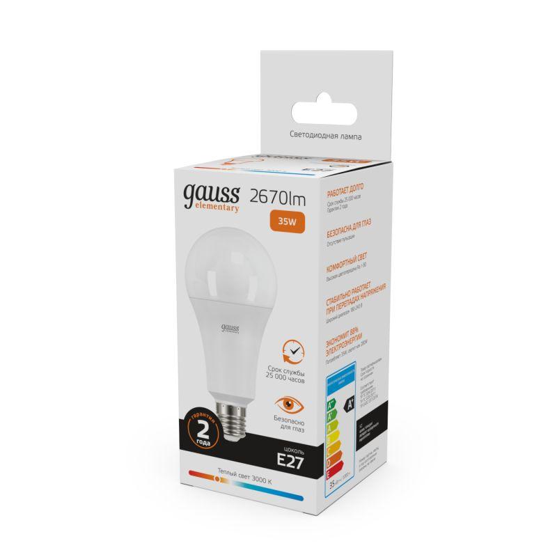Лампа светодиодная LED 35 Вт 2670 Лм 3000К теплая E27 А67 Elementary Gauss (70215)