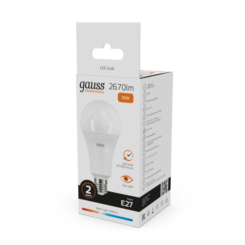 Лампа светодиодная LED 35 Вт 2670 Лм 3000К теплая E27 А67 Elementary Gauss (70215)