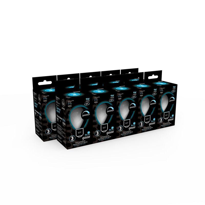 Лампа светодиодная LED 9 Вт 610 Лм 4100К белая Е27 Шар диммируемая milky Filament Gauss (105202209-D)