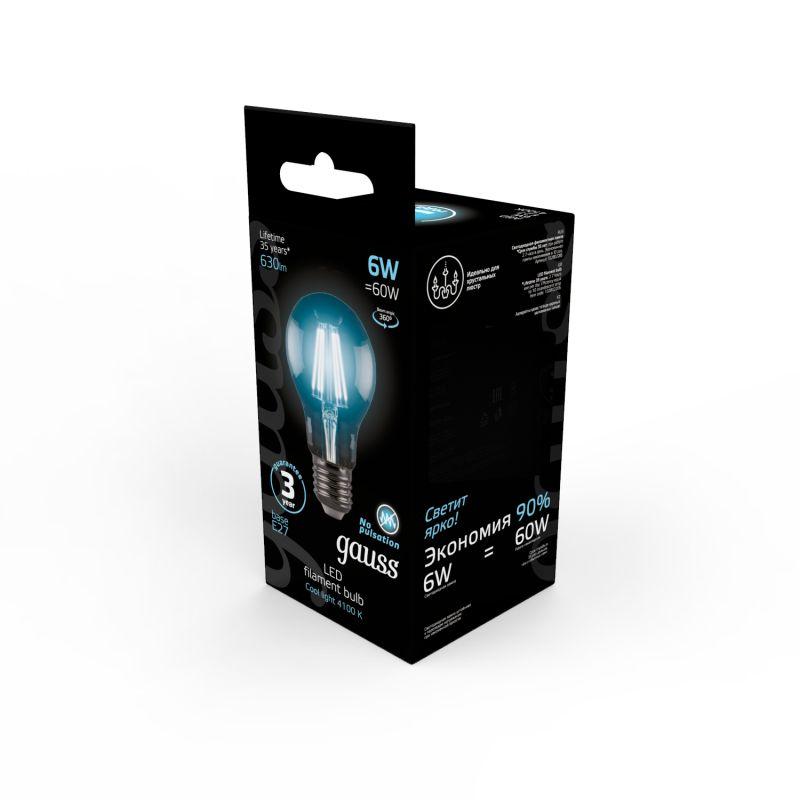 Лампа светодиодная LED 6 Вт 630 Лм 4100К белая Е27 А60 Filament Gauss (102802206)