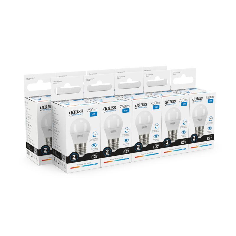 Лампа светодиодная Elementary 10Вт шар 6500К холод. бел. E27 750лм GAUSS 53230