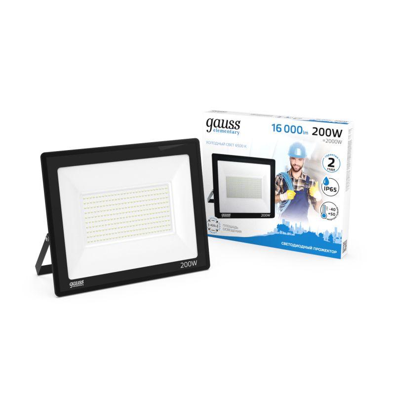 Прожектор светодиодный ДО 200 Вт 16800 Лм 6500К 200-240 В IP65 черный LED Elementary Gauss (691511200)