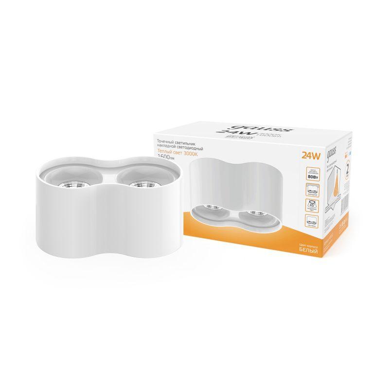 Светильник светодиодный накладной ДПО 24 Вт 1600 Лм 3000К цилиндр белый IP20 LED 180х100 мм 170-240 В Overhead Gauss (HD032)